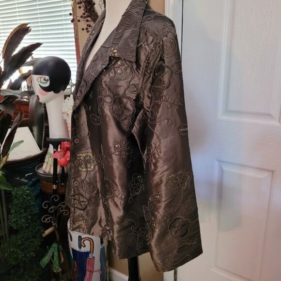 New Susan Graver Formal Evening Jacket Top Green Sequins Sequin Embroide… - Picture 5 of 9